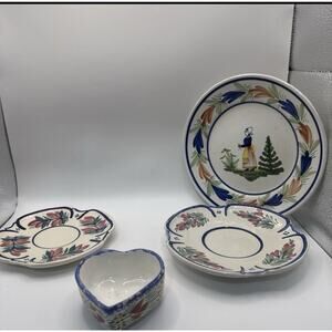 4-pc vintage HB Henriot Quimper faience ceramic Dishes